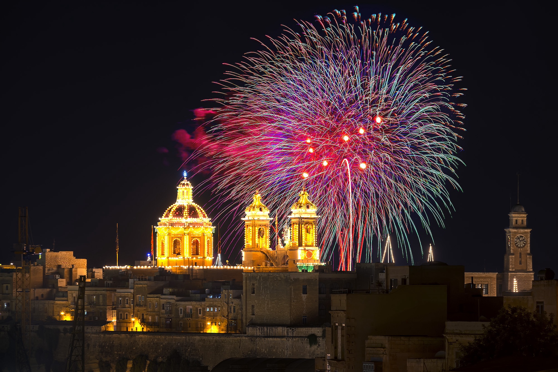 Fireworks in Senglea above the church dome