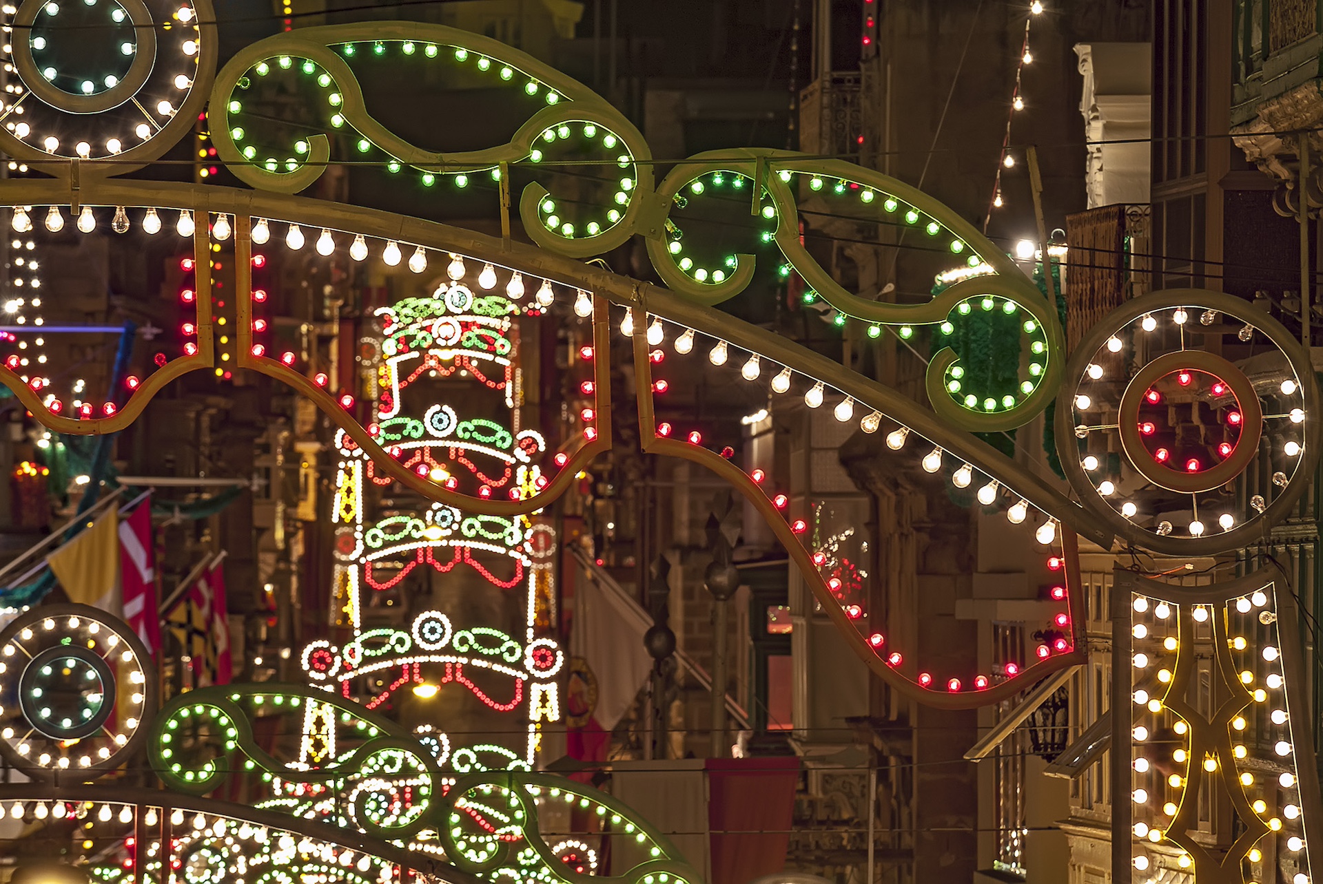 Illuminated streets of Senglea for the festa