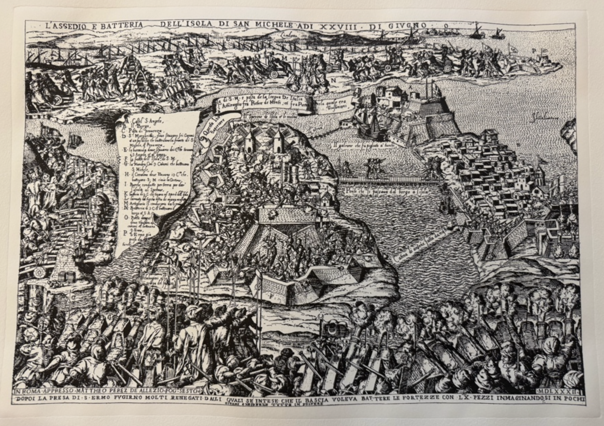 The dock creek with the fleet of the Knight of Malta. Engraving from Mateo Perez di Alecio. 1582