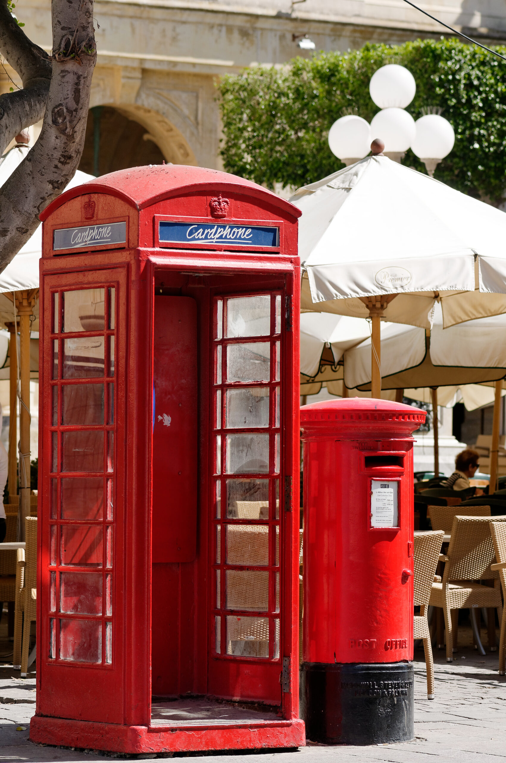 Red mailbox and phone booth in Malta