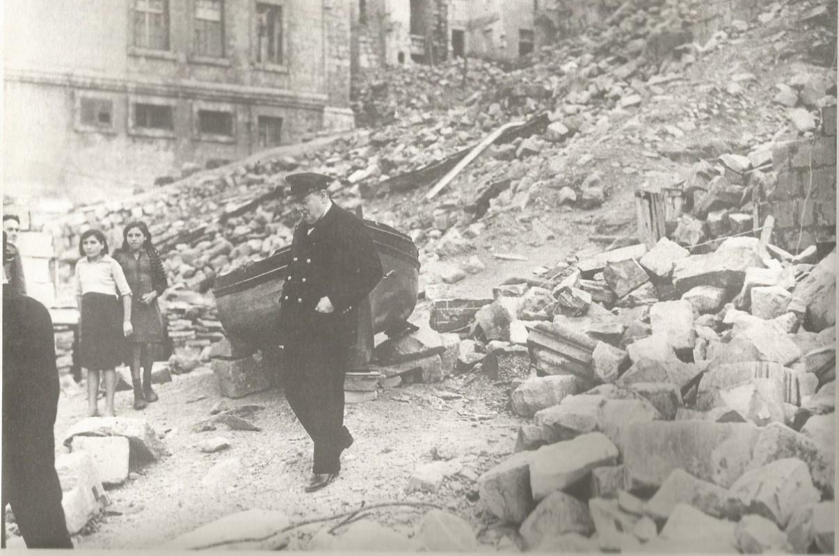 Churchill inspecting bomb damage in St Lawrenz Street Churchill inspecting bomb damage in St Lawrenz Street